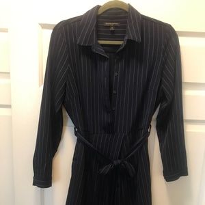 Navy Blue Pin Stripe Long Sleeve Shirt Dress